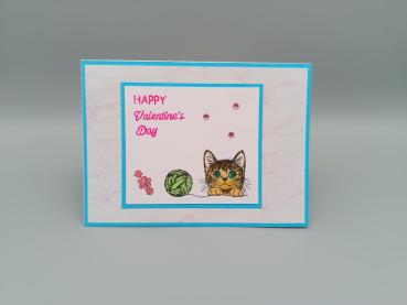 Valentinstagskarte „Happy Valentine’s Day“ mit Kätzchen